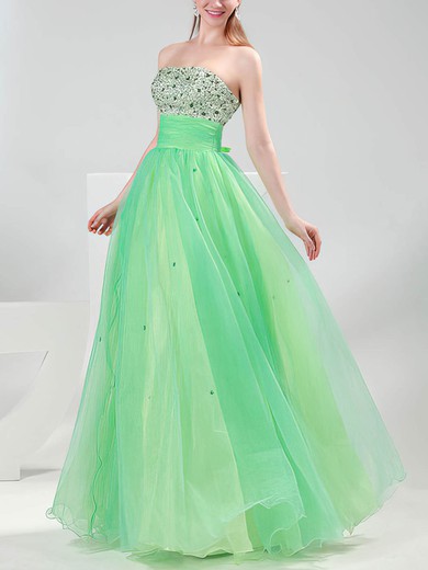 Princess Strapless Tulle Floor-length Beading Prom Dresses #Milly020104452