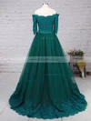 A-line Off-the-shoulder Lace Tulle Floor-length Appliques Lace Prom Dresses #Milly020104467
