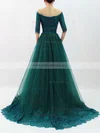 A-line Off-the-shoulder Lace Tulle Floor-length Appliques Lace Prom Dresses #Milly020104467