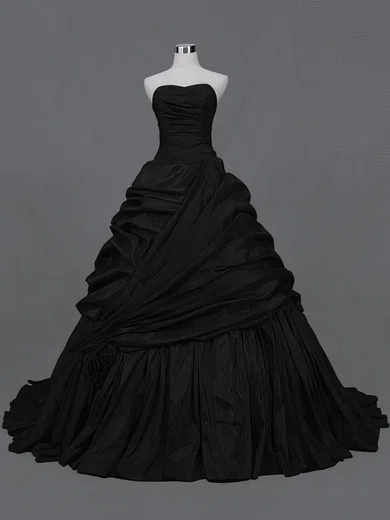 Black Ball Gown Strapless Taffeta Prom Dresses With Ruched #Milly020104473
