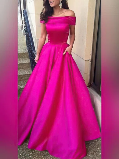 Ball Gown Off-the-shoulder Satin Modest Prom Dresses #Milly020104481