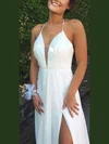 A-line V-neck Chiffon Floor-length Split Front Prom Dresses #Milly020104497