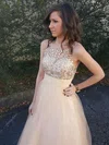 A-line Scoop Neck Tulle Floor-length Beading Prom Dresses #Milly020104502