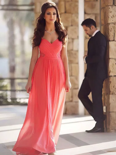 A-line Sweetheart Chiffon Sweep Train Appliques Lace Prom Dresses #Milly020104512