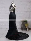 Trumpet/Mermaid Halter Silk-like Satin Sweep Train Beading Prom Dresses #Milly020104514