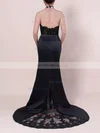 Trumpet/Mermaid Halter Silk-like Satin Sweep Train Beading Prom Dresses #Milly020104514