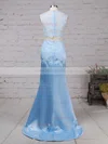 Trumpet/Mermaid Scoop Neck Satin Tulle Sweep Train Appliques Lace Prom Dresses #Milly020104536
