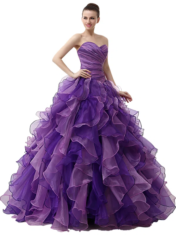 Ball Gown Sweetheart Organza Floor-length with Cascading Ruffles Quinceanera Dresses #Milly02072542
