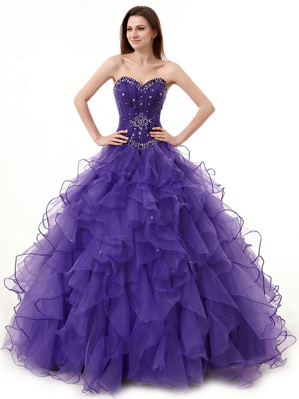 Ball Gown Sweetheart Organza Floor-length with Beading Quinceanera Dresses #Milly02072549