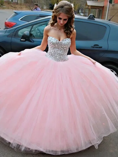 Ball Gown Sweetheart Tulle Floor-length with Crystal Detailing Quinceanera Dresses #Milly02072551