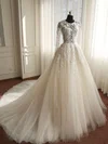 Ball Gown Illusion Tulle Court Train Wedding Dresses With Appliques Lace #Milly00023008