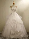 Ball Gown Halter Tulle Floor-length Wedding Dresses With Cascading Ruffles #Milly00023020