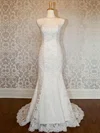 Trumpet/Mermaid Straight Lace Sweep Train Wedding Dresses With Sequins #Milly00023021