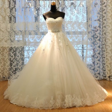Ball Gown Sweetheart Tulle Court Train with Beading Wedding Dresses #Milly00023022