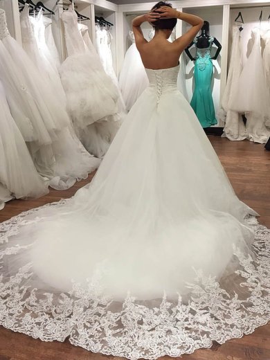 Ball Gown/Princess Sweetheart Tulle Chapel Train Wedding Dresses With Appliques Lace #Milly00023034