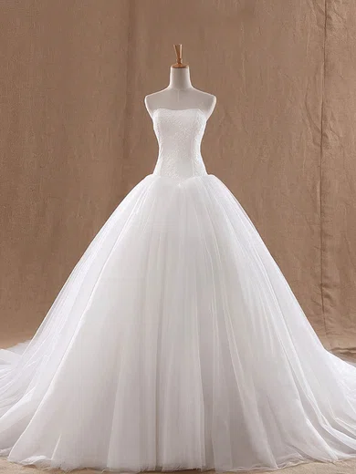 Ball Gown/Princess Straight Tulle Court Train Wedding Dresses #Milly00023037