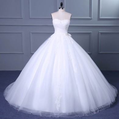 Ball Gown Sweetheart Tulle Court Train with Appliques Lace Wedding Dresses #Milly00023048