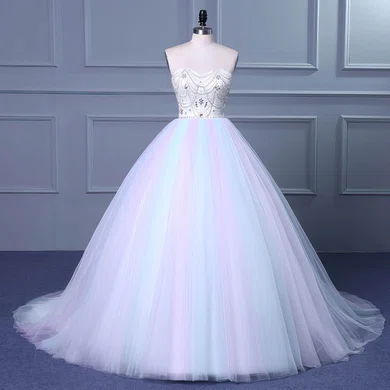 Ball Gown/Princess Sweetheart Tulle Court Train Wedding Dresses With Beading #Milly00023049