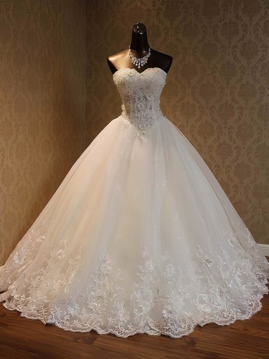 Ball Gown Sweetheart Organza Floor-length with Beading Wedding Dresses #Milly00023052