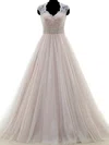 Ball Gown V-neck Tulle Sweep Train Wedding Dresses With Appliques Lace #Milly00023053