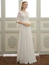 A-line Illusion Chiffon Floor-length Wedding Dresses With Appliques Lace #Milly00023059
