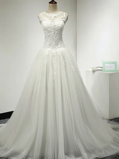 Ball Gown/Princess Illusion Tulle Sweep Train Wedding Dresses With Appliques Lace #Milly00023064