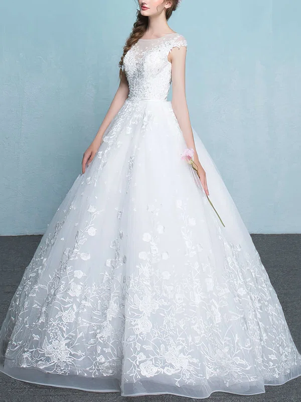 Ball Gown Scoop Neck Organza Floor-length with Appliques Lace Wedding Dresses #Milly00023065