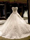 Ball Gown Sweetheart Tulle Cathedral Train Wedding Dresses With Appliques Lace #Milly00023069
