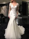 Trumpet/Mermaid Illusion Tulle Sweep Train Wedding Dresses With Appliques Lace #Milly00023070