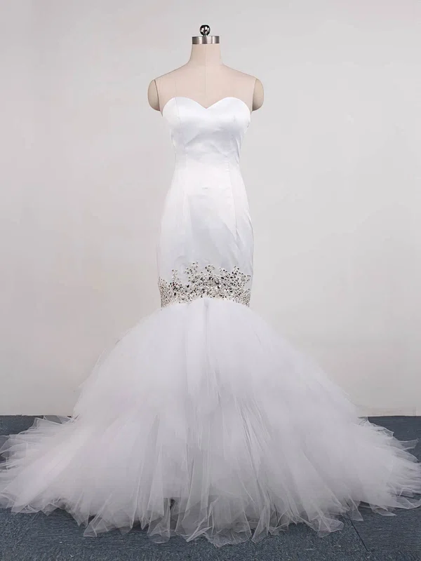 Trumpet/Mermaid Sweetheart Tulle Sweep Train Wedding Dresses With Beading #Milly00023071