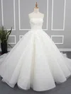 Ball Gown Straight Organza Chapel Train Wedding Dresses With Appliques Lace #Milly00023078