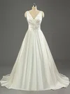 Ball Gown V-neck Satin Sweep Train Wedding Dresses With Sequins #Milly00023079