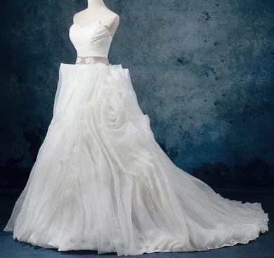 Ball Gown/Princess Sweetheart Organza Court Train Wedding Dresses With Cascading Ruffles #Milly00023082