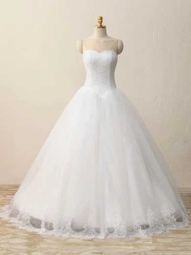 Ball Gown/Princess Sweetheart Tulle Floor-length Wedding Dresses With Appliques Lace #Milly00023083