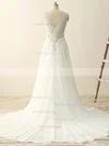 A-line V-neck Tulle Chiffon Sweep Train with Sequins Wedding Dresses #Milly00023086