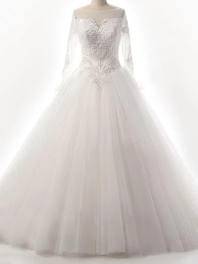 Ball Gown/Princess Illusion Tulle Floor-length Wedding Dresses With Beading #Milly00023087