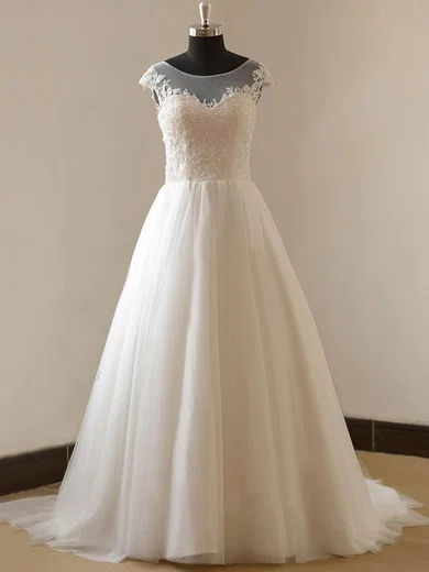 Ball Gown/Princess Illusion Tulle Sweep Train Wedding Dresses With Appliques Lace #Milly00023088