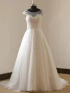 Ball Gown Illusion Tulle Sweep Train Wedding Dresses With Appliques Lace #Milly00023088