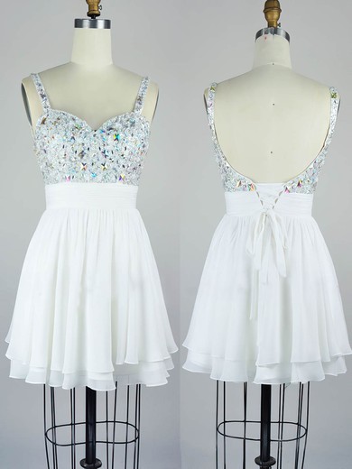 A-line V-neck Chiffon Short/Mini with Crystal Detailing Prom Dresses #Milly020104129