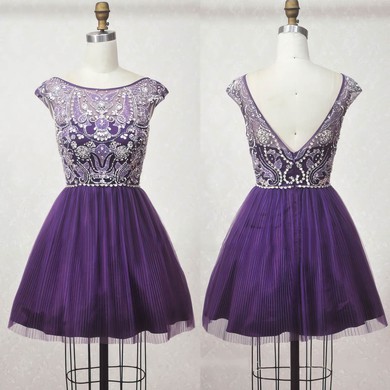 A-line Scoop Neck Tulle Short/Mini with Crystal Detailing Prom Dresses #Milly020104131