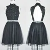 A-line High Neck Tulle Short/Mini with Appliques Lace Prom Dresses #Milly020104132