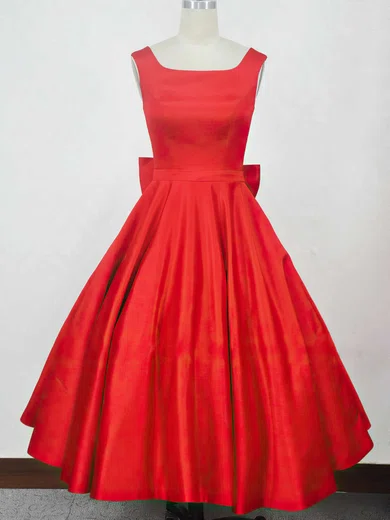 Ball Gown Square Neck Satin Modest Prom Dresses With Bow #Milly020104134