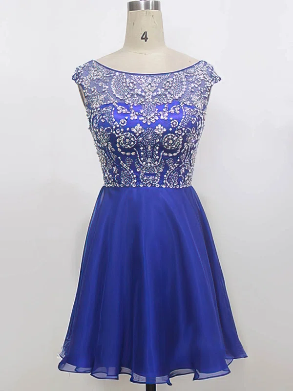 A-line Scoop Neck Chiffon Tulle Short/Mini with Beading Prom Dresses #Milly020104143