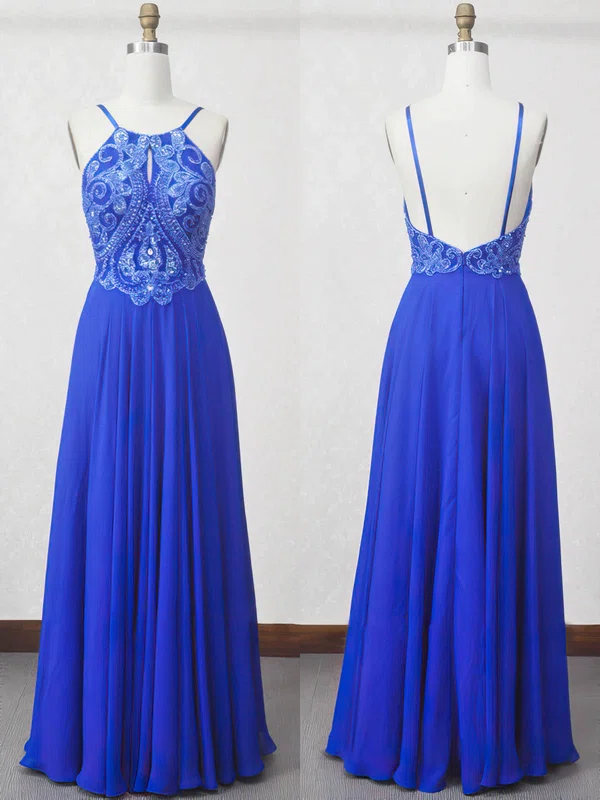 A-line Scoop Neck Chiffon Floor-length Beading Prom Dresses #Milly020104283