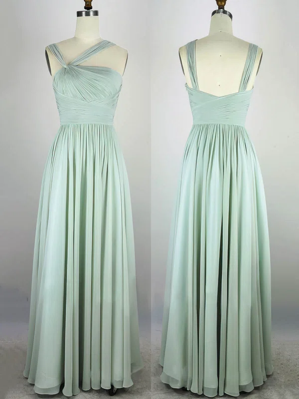 A-line V-neck Chiffon Floor-length Pleats Prom Dresses #Milly020104298