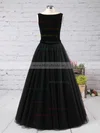 Ball Gown Scoop Neck Tulle Velvet Floor-length Sashes / Ribbons Prom Dresses #Milly020104548