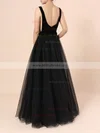 Ball Gown Scoop Neck Tulle Velvet Floor-length Sashes / Ribbons Prom Dresses #Milly020104548