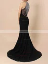 Trumpet/Mermaid Scoop Neck Chiffon Sweep Train Crystal Detailing Prom Dresses #Milly020104550