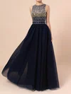 Princess Scoop Neck Tulle Floor-length Beading Prom Dresses #Milly020104551