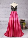 Princess V-neck Satin Floor-length Beading Prom Dresses #Milly020104554
